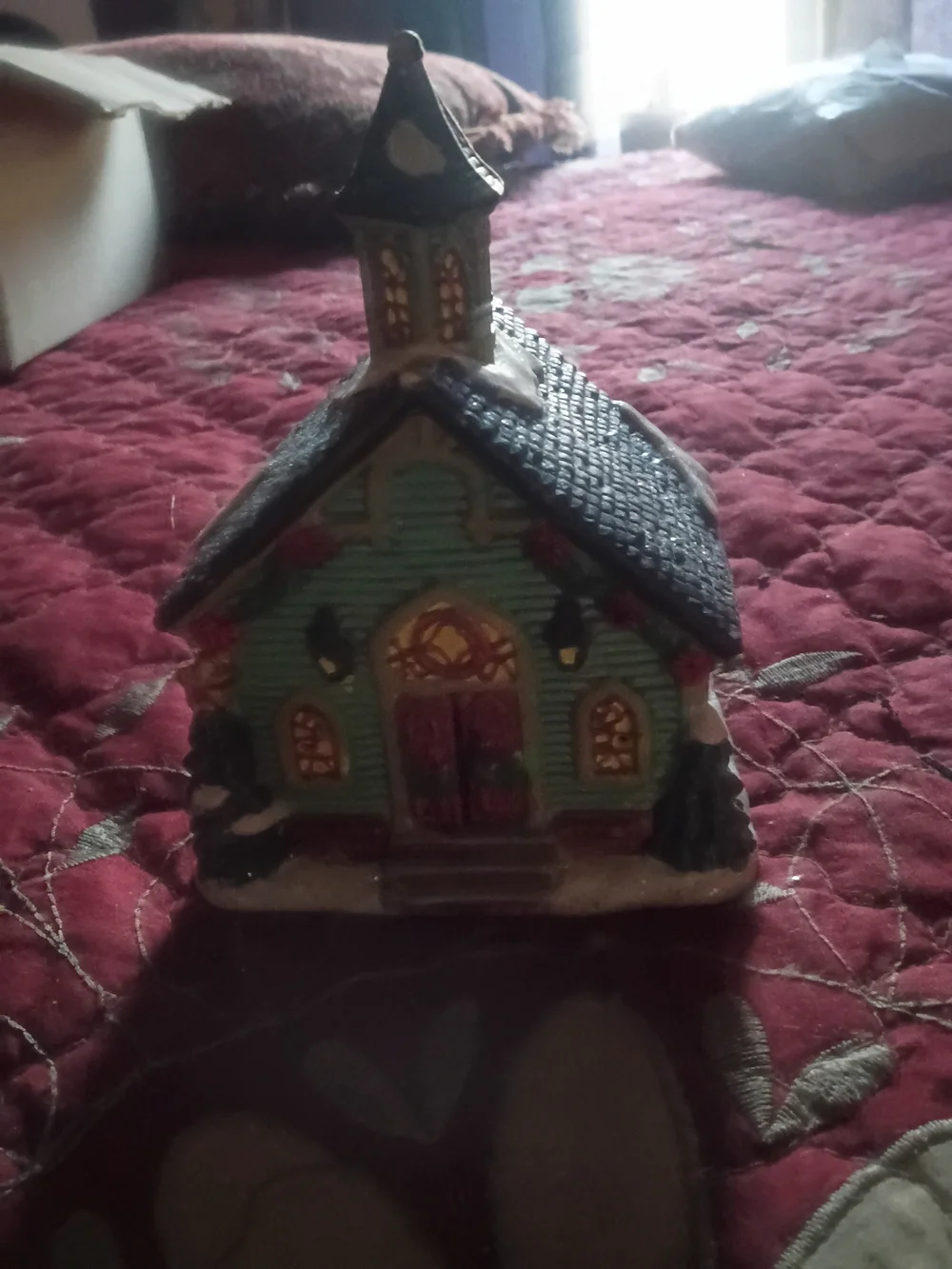 Holiday Green Village Chapel Decorative Figurine Vintage